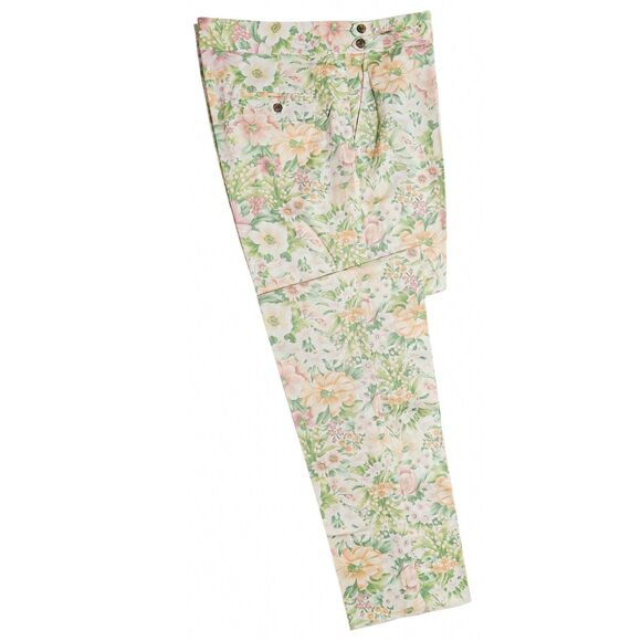 Mens Gurkha Pants 38 Green Pink Orange Floral Trousers Straight Fit Flat Front - Picture 2 of 8